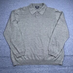 Brooks Sweater Mens Large Gray Italian Merino Wool Collared Knit Pullover 346
